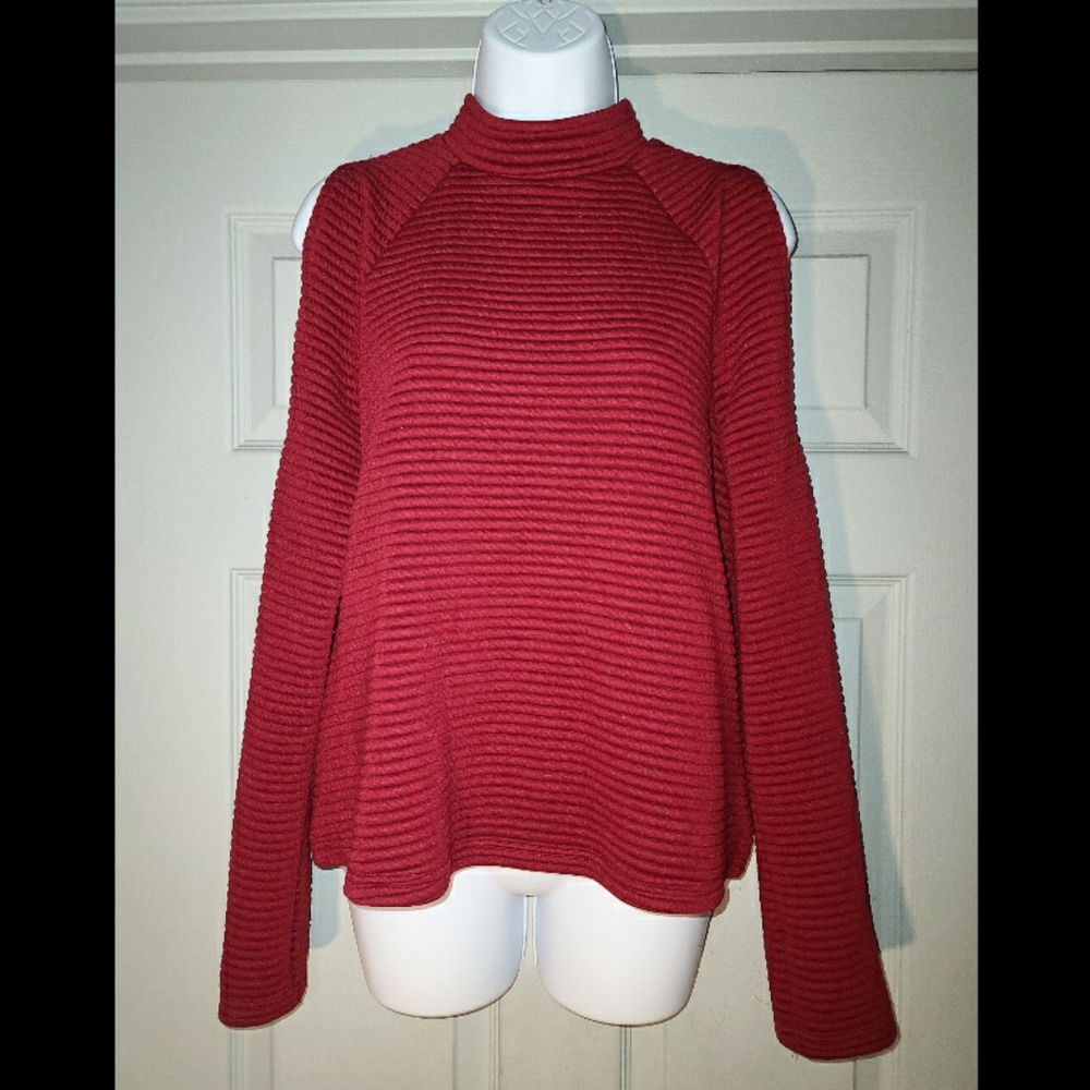 Crew Neck Solid Cold Shoulder Blouse - image 1